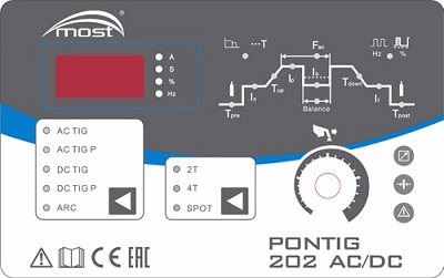 Svářečka PONTIG 202 AC/DC MOST - ovládací panel