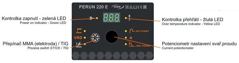 Svářečky PERUN 160 E a PERUN 220 E - ovládací panel