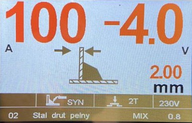 Svářečka FANMIG 212 LCD MOST - zobrazení svaru v synergii