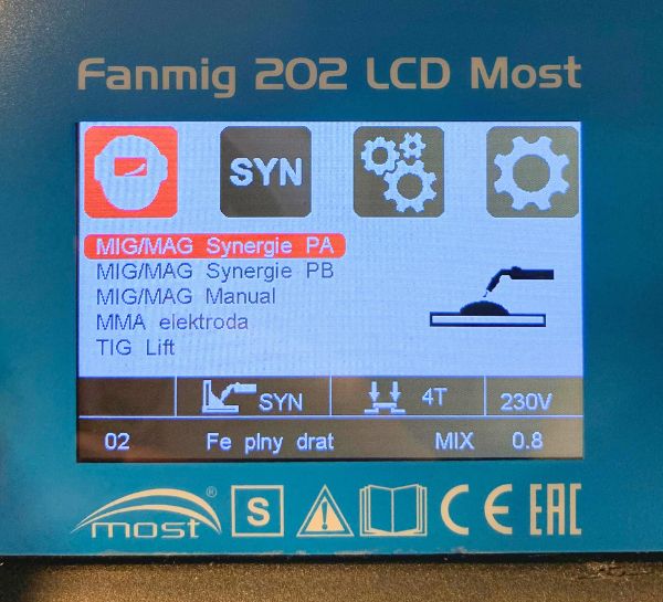 Svářečka FANMIG 202 LCD MOST - nastavení metody svařování