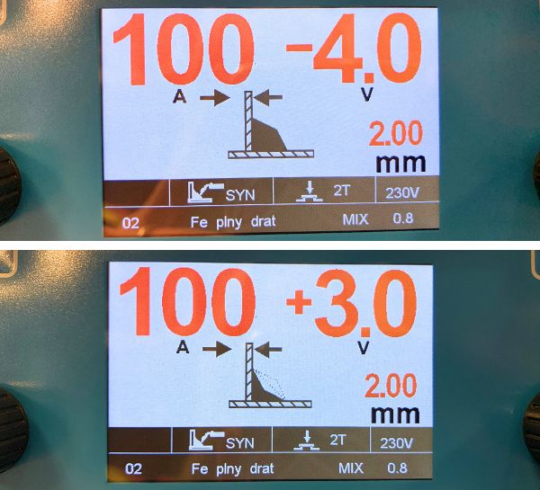 Svářečka FANMIG 202 LCD MOST - zobrazení svaru v synergii