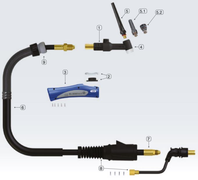 Rozklad TIG hořáku T26V SGRIP MOST